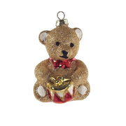 PALLINA DI NATALE IN VETRO, ORSO CON TAMBURO, CM6X6X8,7CM, BEIGE