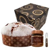 SCATOLA REGALO CON PANETTONE GALUP PARADISO 750GR + CREMA SPALMABILE GIANDUJA + SPALMINO