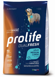 CROCCHETTE PROLIFE DUAL FRESH ADULT SALMONE, MERLUZZO & RISO - MEDIUM/LARGE 12KG