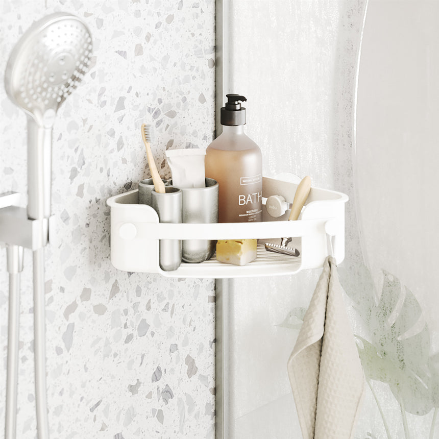 Cestino Angolare per Doccia Flex con Fissaggio Adesivo 22x22x8 cm Bianco Umbra