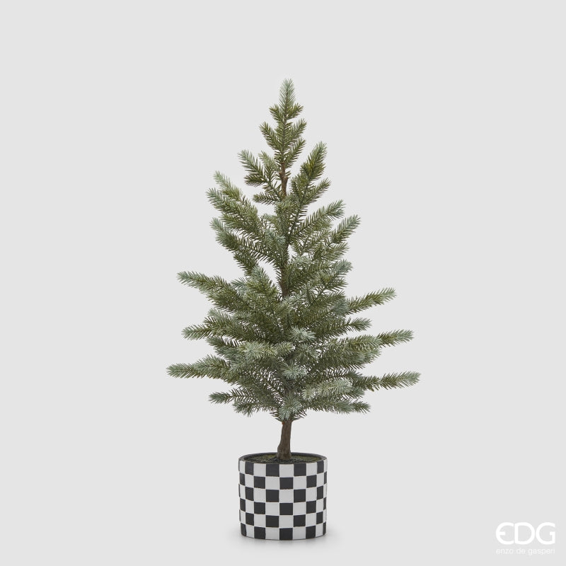 ALBERO DI PINO CON VASO A SCACCHI, H78, VERDE