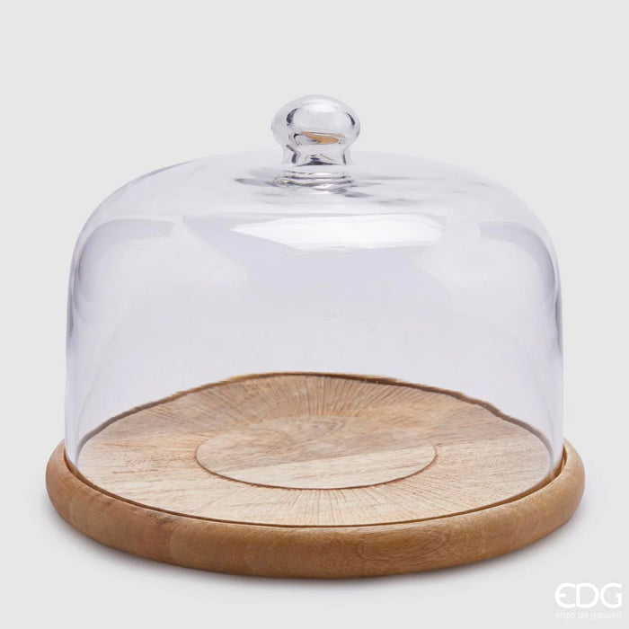 PIATTO IN LEGNO DI ACACIA CON CUPOLA IN VETRO Ø23XH19CM