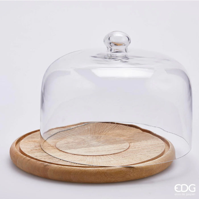 PIATTO IN LEGNO DI ACACIA CON CUPOLA IN VETRO Ø23XH19CM