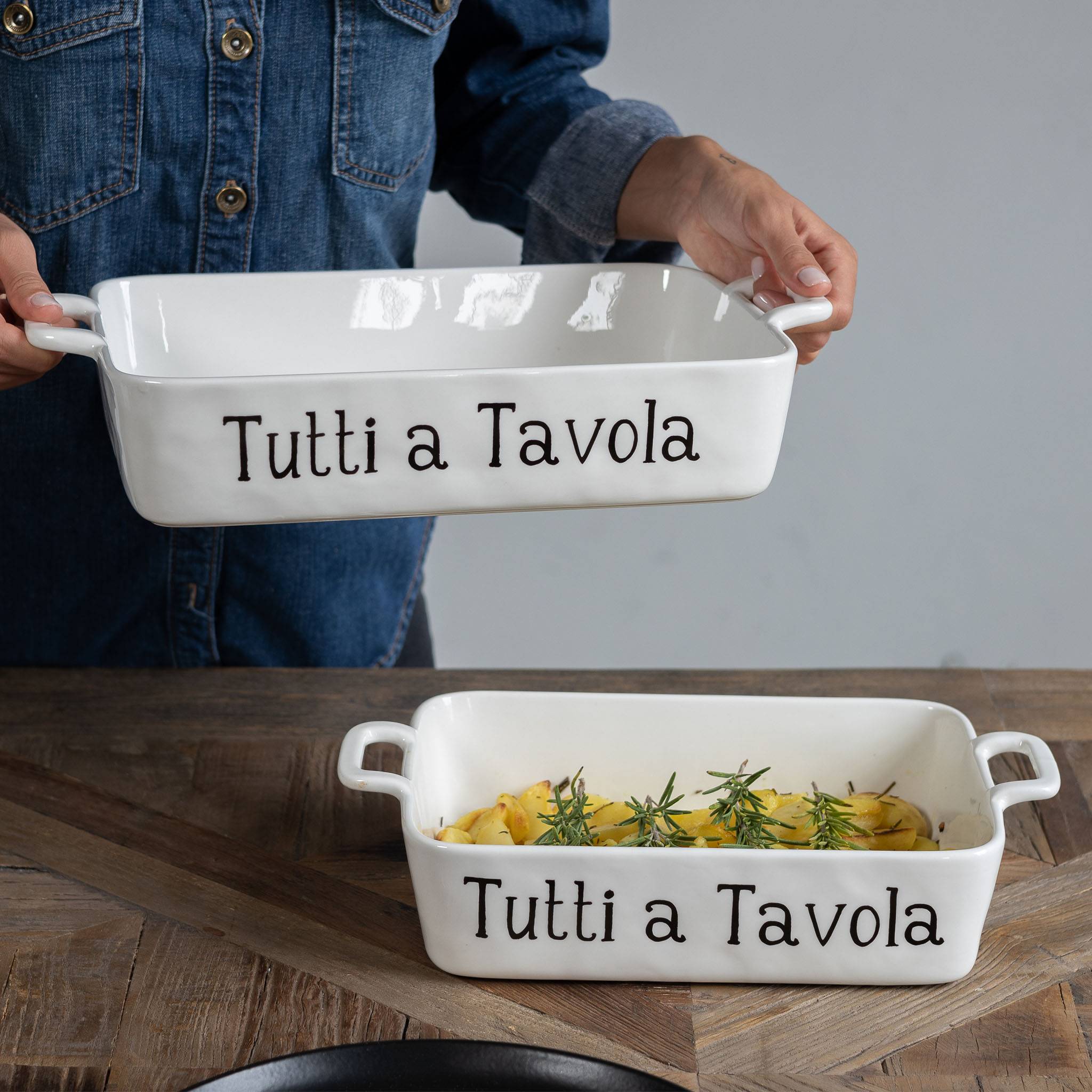 Pirofila Rettangolare Tutti A Tavola 30(36)x22cm Bianca con decoro nero Simple Day