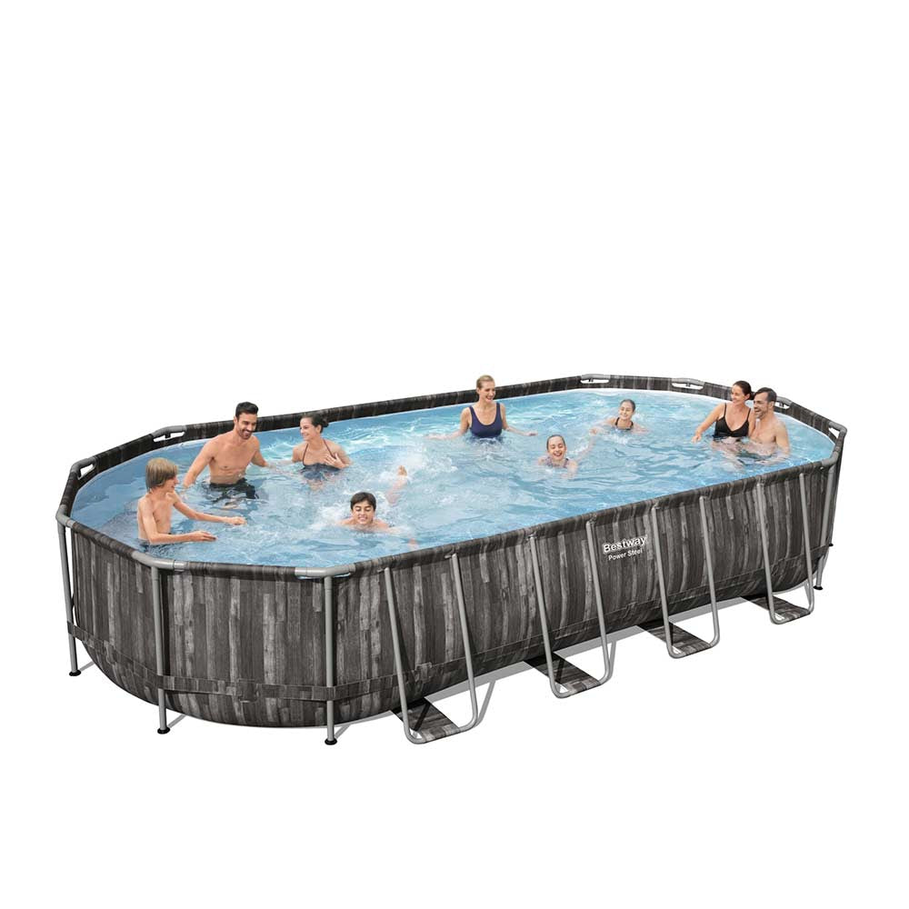 PISCINA RETTANGOLARE POWER STEEL 732X366X122 CON POMPA FILTRO SCALETTA E TELO COPERTURA
