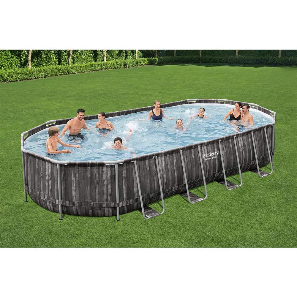 PISCINA RETTANGOLARE POWER STEEL 732X366X122 CON POMPA FILTRO SCALETTA E TELO COPERTURA