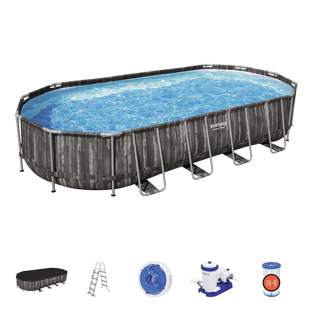 PISCINA RETTANGOLARE POWER STEEL 732X366X122 CON POMPA FILTRO SCALETTA E TELO COPERTURA