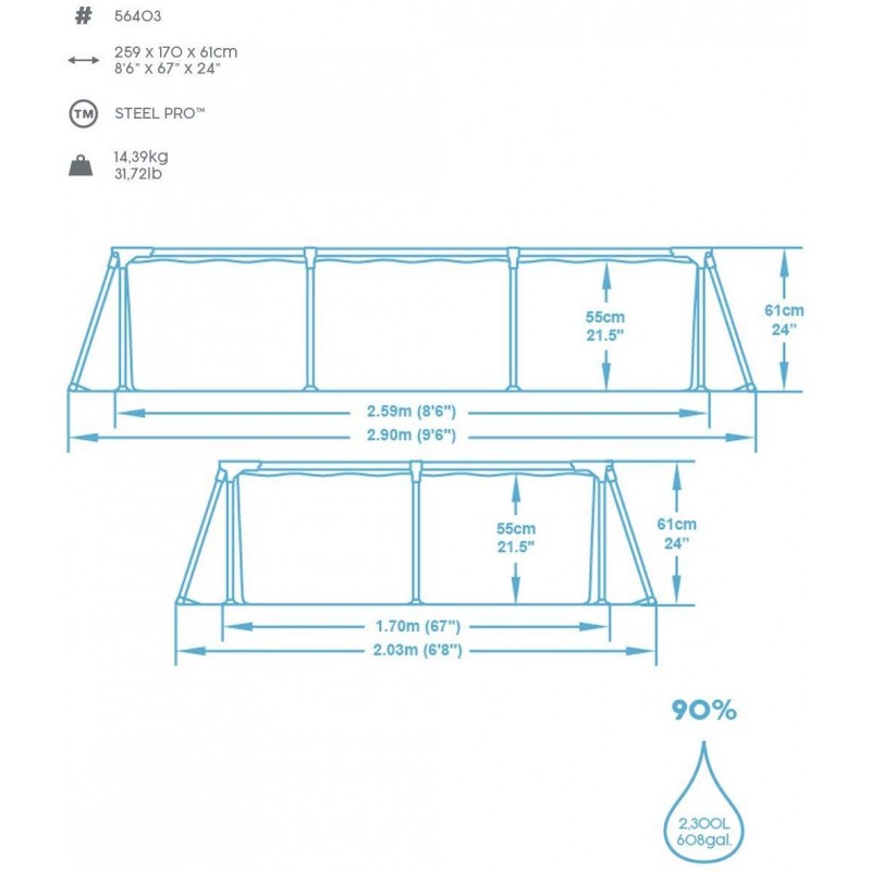 PISCINA RETTANGOLARE STEEL PRO 259X170X61 CM