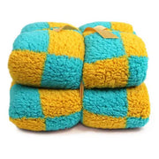 COPERTA PLAID A SCACCHI 150X200CM, GIALLO E BLU