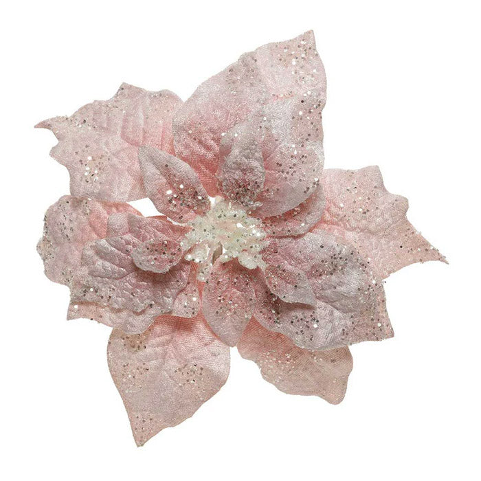 STELLA DI NATALE IN VELLUTO CON CLIP, Ø26XH7CM, ROSA