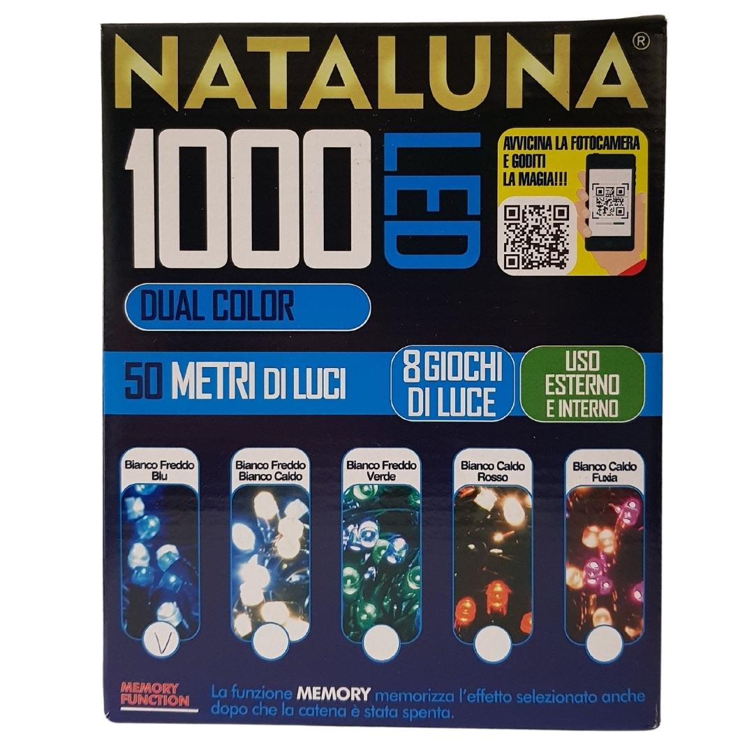 LUCI DI NATALE 1000 LED BIANCO FREDDO/BLU 8 GIOCHI DI LUCE