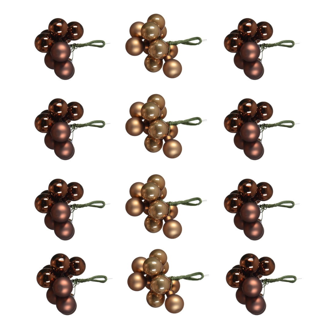OFFERTA 12 MAZZOLINI DI SFERE D.2CM ASSORTITO GINGER/MARRONE