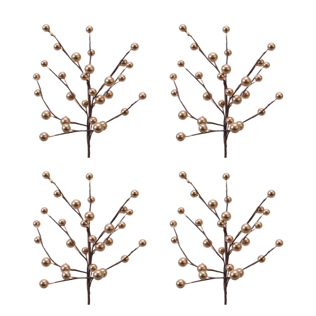 OFFERTA 4 RAMI PICK CON BACCHE ORO H26CM