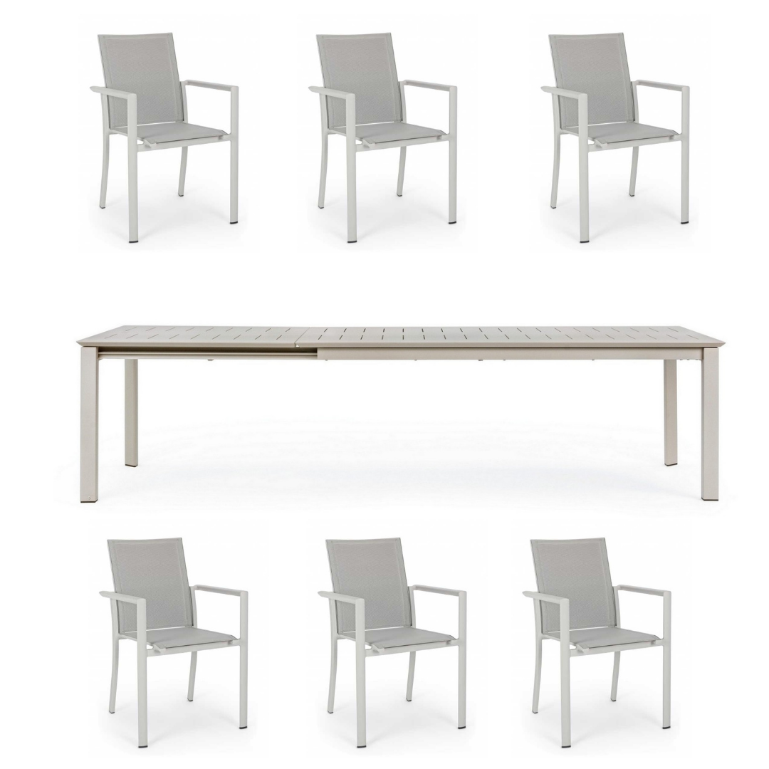 OFFERTA TAVOLO KONNOR ALLUNGABILE 200/300X110CM TORTORA RASTIN + 6 POLTRONE KONNOR