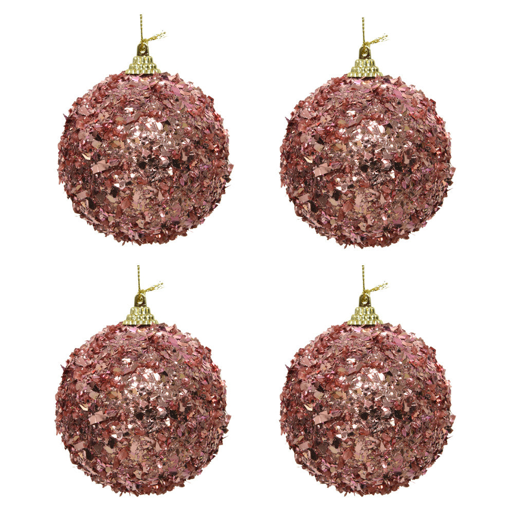 OFFERTA 4 PALLINE DI NATALE CON GLITTER E PAILLETS 8CM ROSA CIPRIA