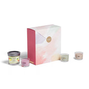 CONFEZIONE REGALO CON 1 CANDELA PICCOLA E 3 CANDELE VOTIVE IN VETRO