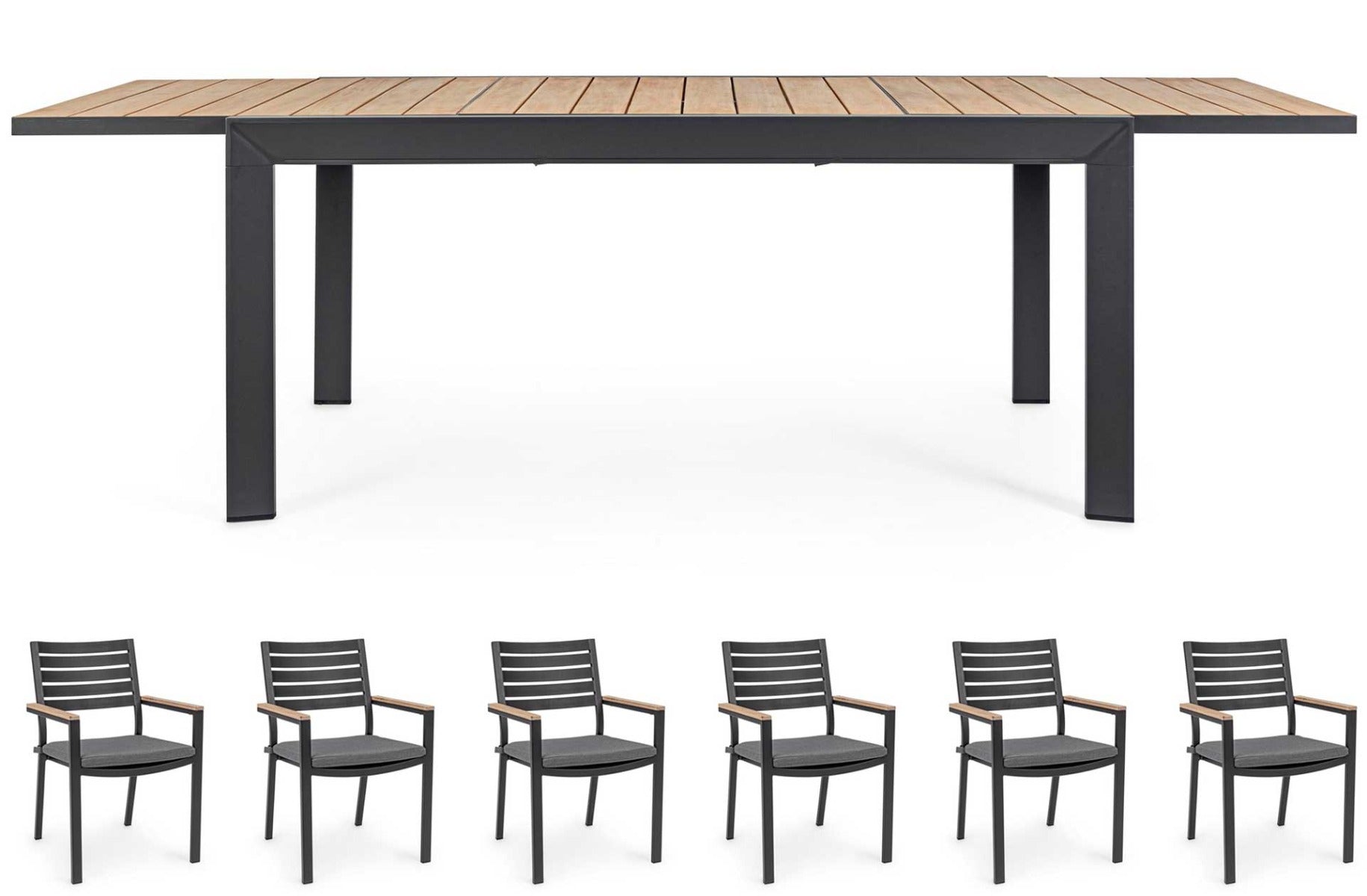 OFFERTA TAVOLO BELMAR ALLUNGABILE 100X220/340CM ANTRACITE + 6 POLTRONE ANTRACITE BELMAR
