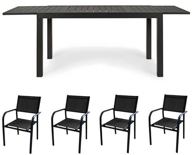 OFFERTA TAVOLO HILDE ALLUNGABILE 140/210X77CM ANTRACITE +4 POLTRONE DUCA