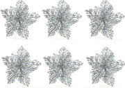 OFFERTA 6 POINSETTIA APPENDIBILE CON CLIPS 23.5 X 10 CM CON GLITTER ARGENTO