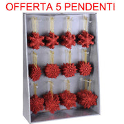 OFFERTA 5 PENDENTI 10 CM ROSSI ASSORTITI