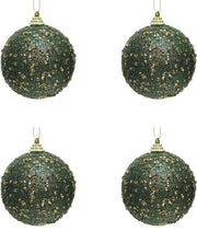 OFFERTA 4 PALLINE 8CM CON GLITTER VERDE PINO
