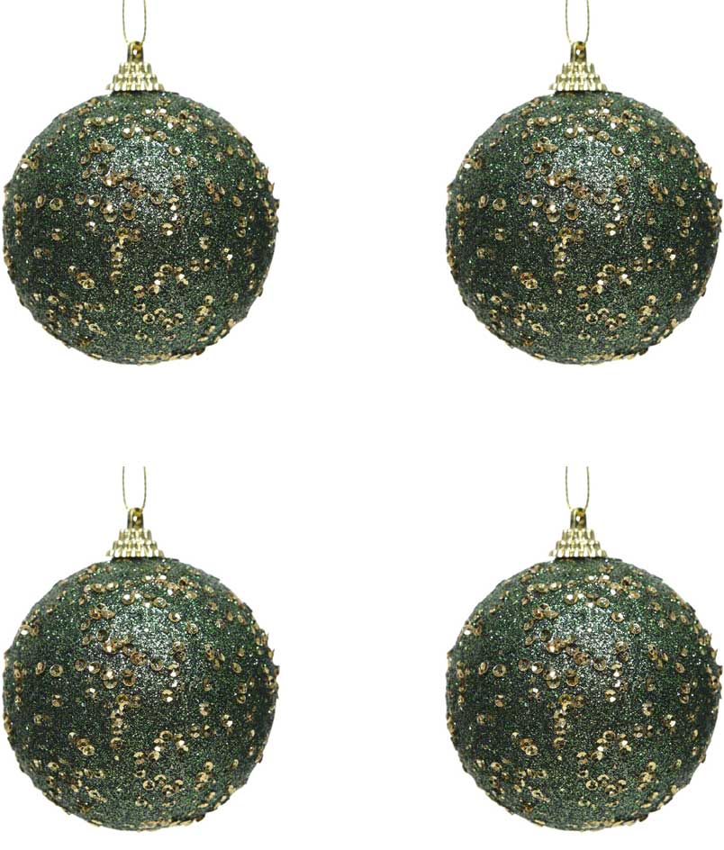OFFERTA 4 PALLINE 8CM CON GLITTER VERDE PINO