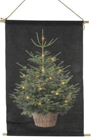 TELO DECORATIVO BLACK DA MURO CON ALBERO DI NATALE LED BIANCO CALDO H60CM