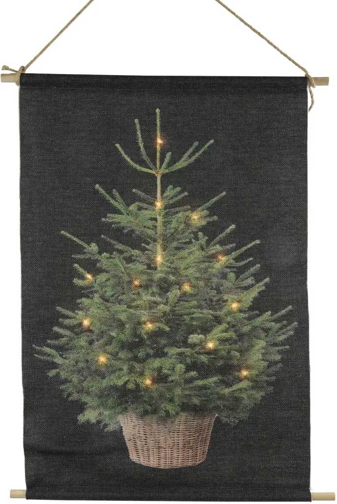 TELO DECORATIVO BLACK DA MURO CON ALBERO DI NATALE LED BIANCO CALDO H60CM