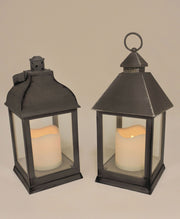 LANTERNA GRIGIA ANTICATA CON LED EFFETTO FIAMMA H24CM ASSORTITA