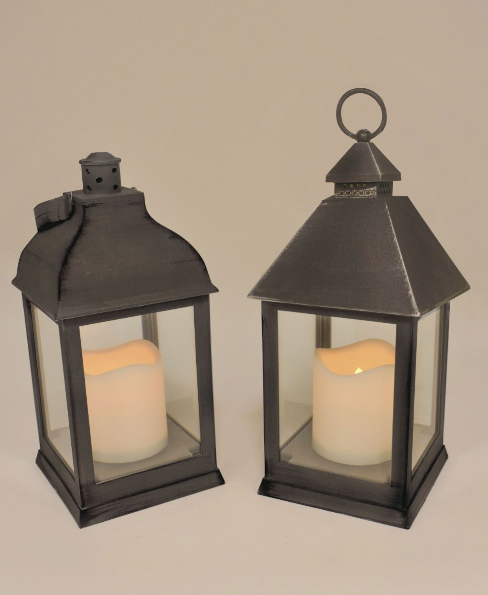 LANTERNA GRIGIA ANTICATA CON LED EFFETTO FIAMMA H24CM ASSORTITA