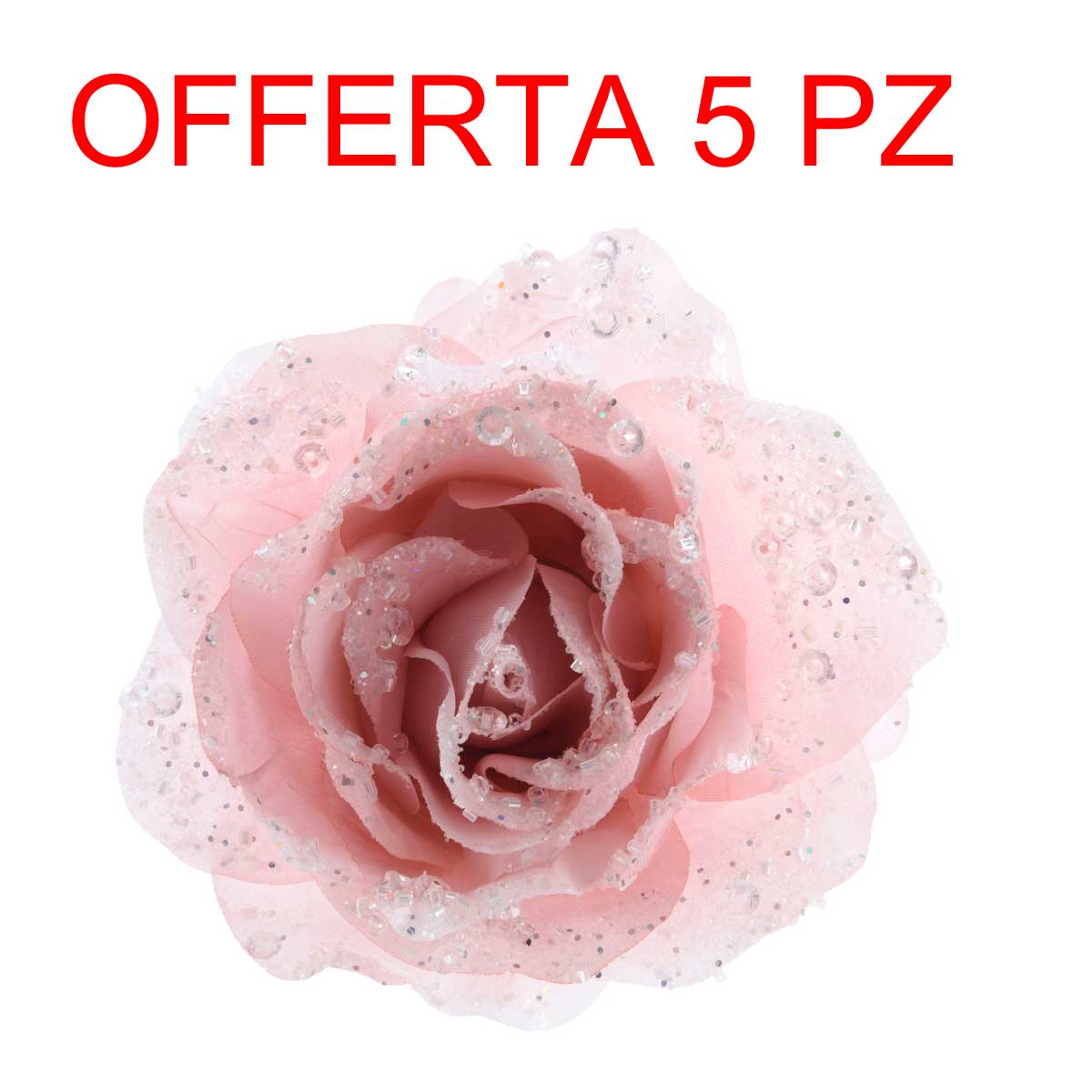 OFFERTA 5 ROSE GLITTER CON CLIP 14X8,5CM ROSA