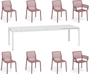 OFFERTA TAVOLO RIO ESTENDIBILE 210/280CM BIANCO +6 SEDIE +2 POLTRONE DOGA MARSALA