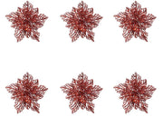 OFFERTA 6 POINSETTIA APPENDIBILE CON CLIPS 23.5 X 10 CM CON GLITTER ROSSO