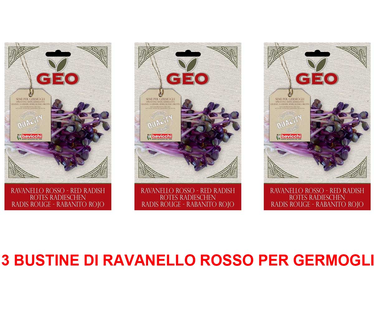 3 CONFEZIONI SEMI BIO DI RAVANELLO ROSSO PER GERMOGLI 13GR
