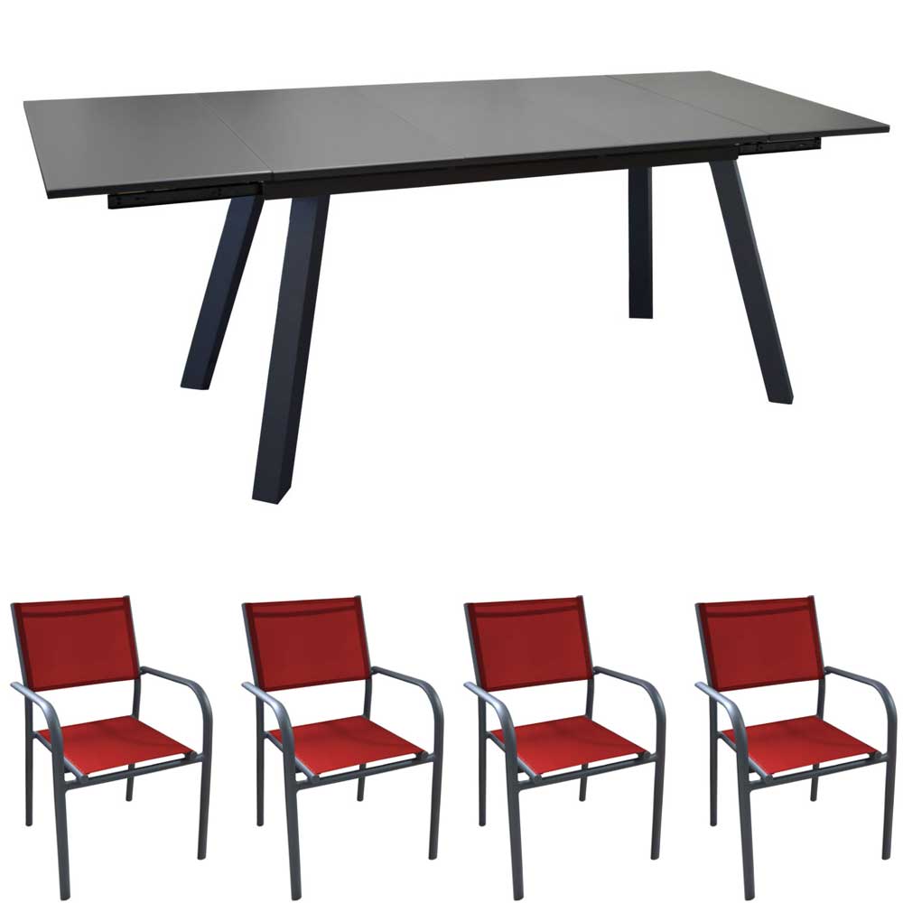 OFFERTA TAVOLO AGRA ALLUNGABILE 150/200/250X90 GRAFITE +4 POLTRONA DUCA GRAFITE/ROSSO