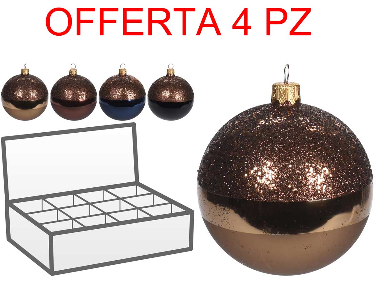 OFFERTA 4 PALLINE DI VETRO RAME 10CM ASSORTITE