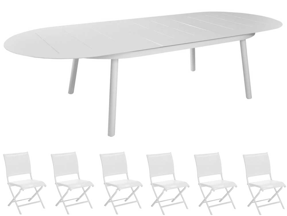 OFFERTA TAVOLO DUBLINO OVALE ALLUNGABILE 230/300X120CM BIANCO +6 SEDIE ELEGANCE BIANCHE