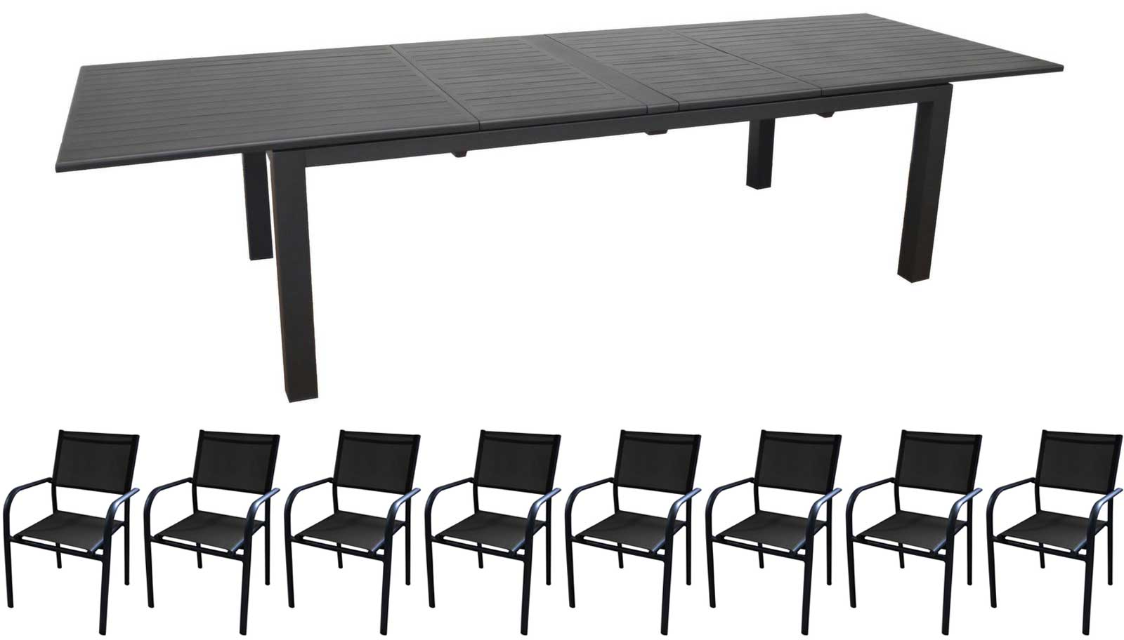 OFFERTA TAVOLO ALLUNGABILE 220/270/320X110CM GRAFITE GENES + 8 POLTRONE DUCA