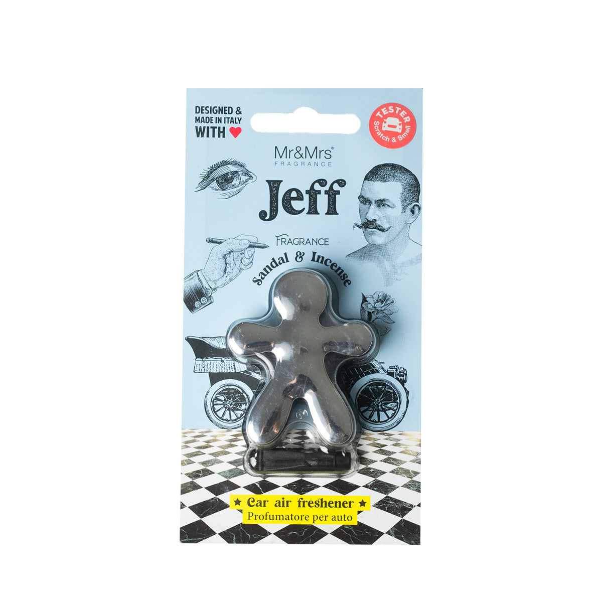 MR & MRS FRAGRANCE PROFUMATORE PER AUTO JEFF CROMATO ARGENTO SANDALO & INCENSO