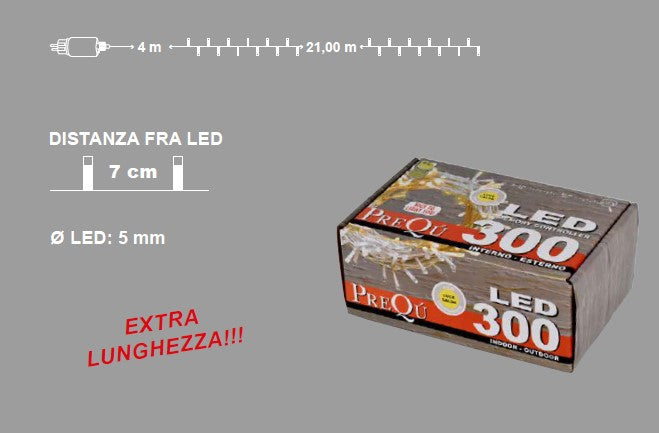 LUCI DI NATALE CATENA CON 300 LED BIANCO CALDO 21MT