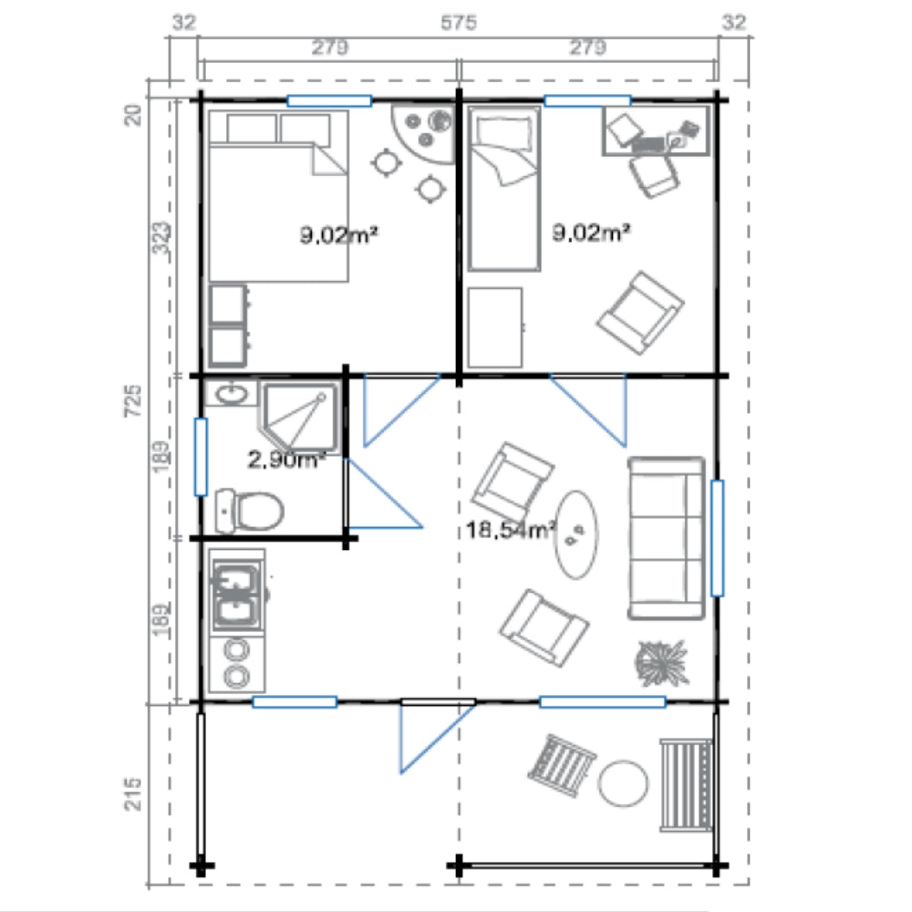 COTTAGE OKA IN LEGNO ABETE NATURALE 575X940 CM