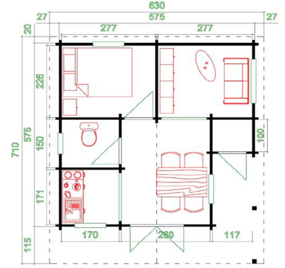 COTTAGE YUCON IN LEGNO ABETE NATURALE 575X575 CM