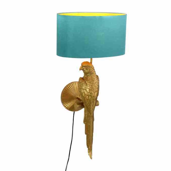 LAMPADA DA MURO PAPPAGALLO PERCY 33X27X70CM ORO/TURCHESE