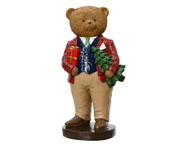 DECORAZIONE NATALIZIA, ORSO CON ALBERELLO DI NATALE E PACCO REGALO, 17.50X14X34.50 CM