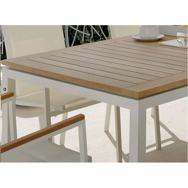 OFFERTA TAVOLO TIMBER IN TEAK ALLUNGABILE 200/280X100 + 6 POLTRONE TIMBER BIANCO