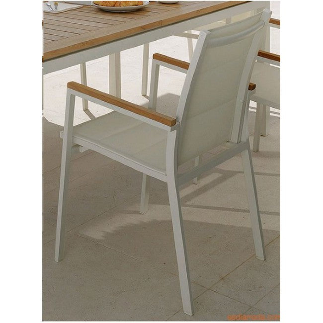 OFFERTA TAVOLO TIMBER IN TEAK ALLUNGABILE 200/280X100 + 6 POLTRONE TIMBER BIANCO