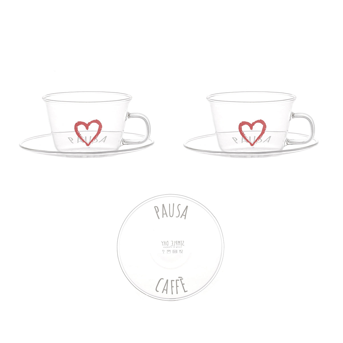 Set 2 tazzine espresso con piattino D 7 x 5 cm cuore rosso Simple Day
