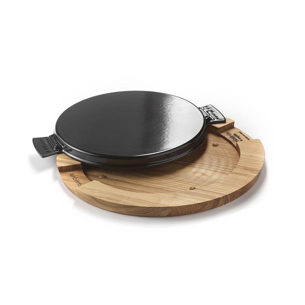 BISTECCHIERA TONDA IN GHISA CON VASSOIO IN LEGNO SIX O’ CLOCK