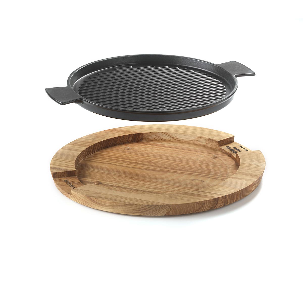 BISTECCHIERA TONDA IN GHISA CON VASSOIO IN LEGNO SIX O’ CLOCK