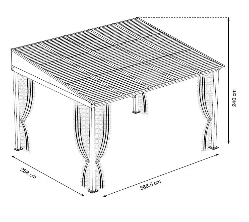 PERGOLA ADDOSSATA 3X3,5 ANTRACITE PORTLAND CON ZANZARIERE